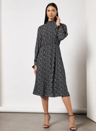 All-Over Print Midi Dress Black / White