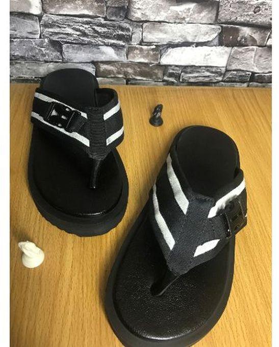 Black With White-Colored Strip Pam Slippers