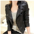 Sanwood Women Fashion Faux Leather Jacket Turn-down Collar Short Coat Slim Fit Top