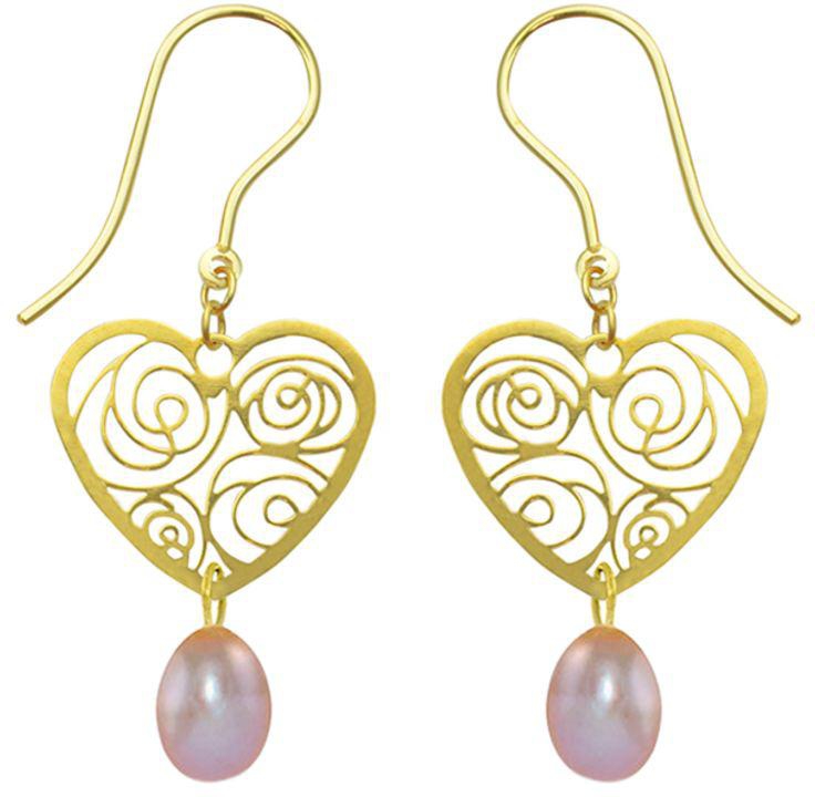 18 Karat Solid Yellow Gold Heart With 7 mm Drop Pearl Earrings