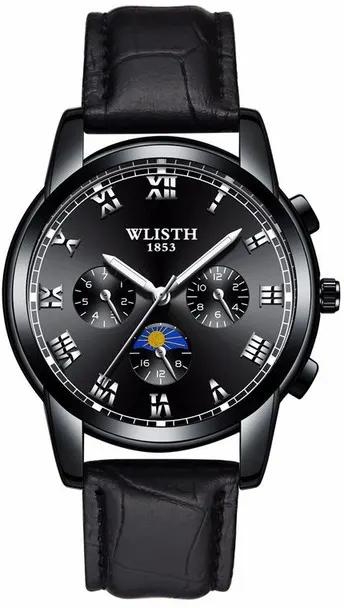 Wlisth Top Brand Men Fashion Sport Quartz leather Mens Black Belt Watch Luxury Business Waterproof