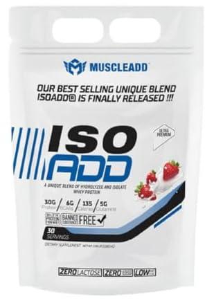 Muscle Add Whey ADD 25g Protein 140 calories Enhanced Formula Long-lasting Nutrition BCAA Glutamine 30 servings 1050g Strawberry Ice-cream