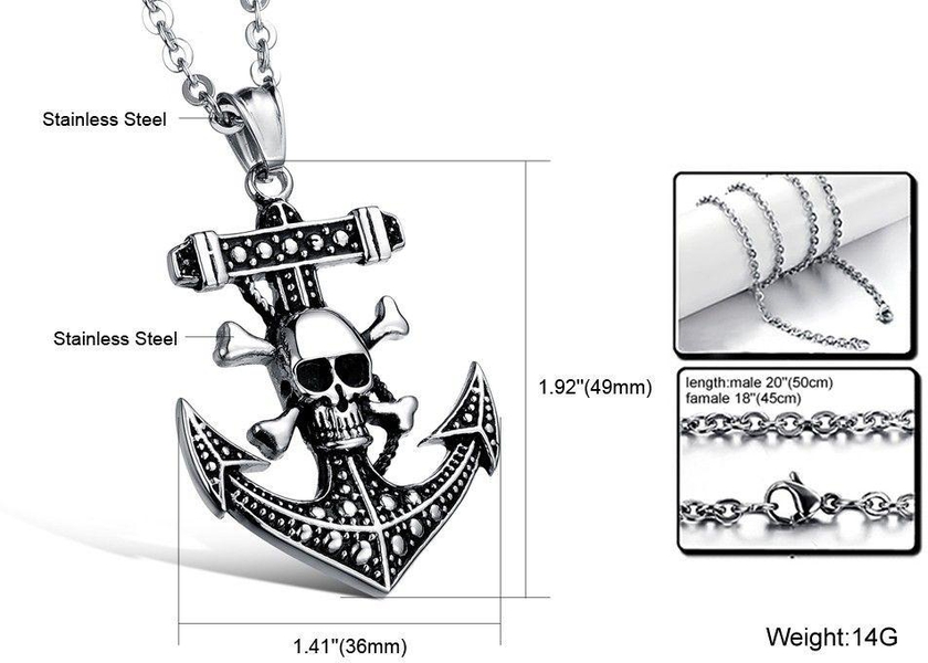 Stainless steel Pendant, Skull and Anchor Pattern for Men