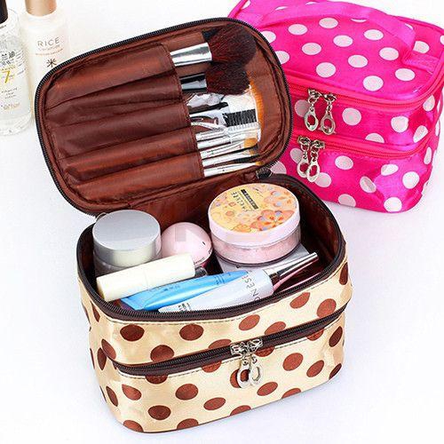Double Layer Cosmetic Bag Portable Make Up Big Storage Case Organizer Candy Color Holder Handbags Pouch-Yellow