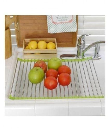 As Seen on TV Anti-Rust Stainless Steel Roll Up Dish Drying Rack - Green