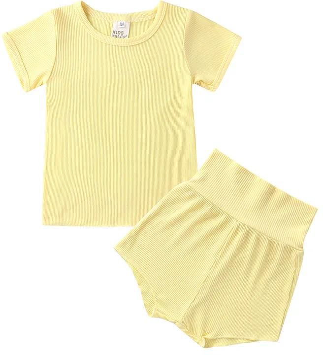 Fashion Toddler Pajamas Sets Kids Clothes set Baby Girls Homewear Short Sleeve Top+Shorts Sleep Solid color Sleepwear 2pcs