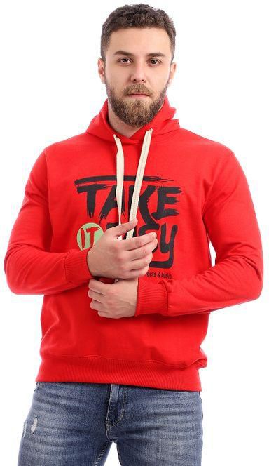 Izor "Take It Easy" Comfy Printed Fleece Hoodie - Red