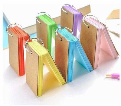 Pack of 6 Mini Notepads Blank Flashcards Study Cards, Ring Revision Cards with Binder Ring Multicolor Kraft Paper Scratch Memo Note Pads