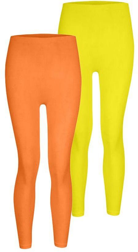 Silvy Set Of 2 Leggings For Girls - Orange Yellow, 4 - 6 Years
