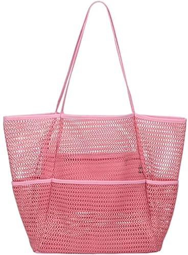 Mesh Beach Bag for Women, Large Tote Bag Lightweight Foldable Beach Tote with Zipper Pocket