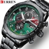 Curren 8410 Black Green Men`s Sports Quartz Stainless Steel Multifunction Chronograph Wrist Watch
