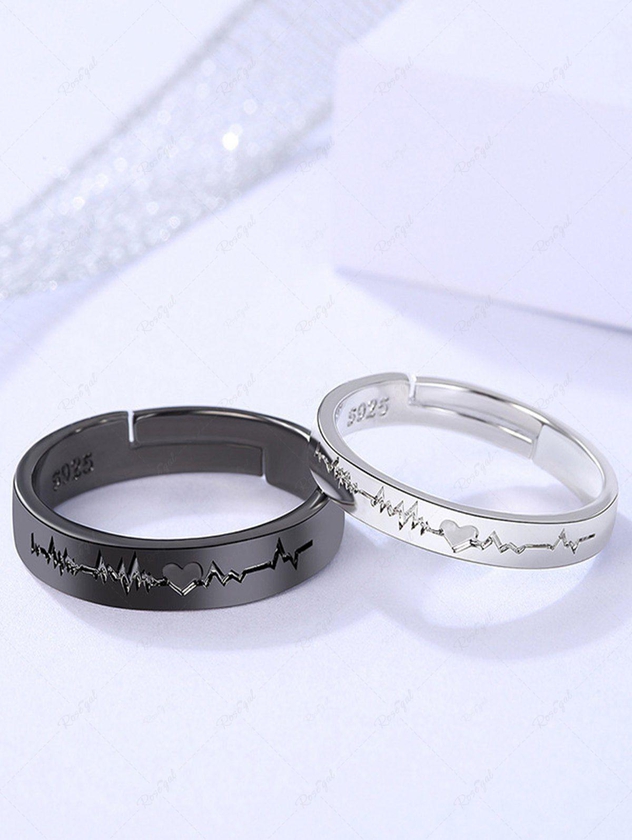 Fashion Valentines Heart Eletrocardiogram Graphic Carved Open Couple Rings