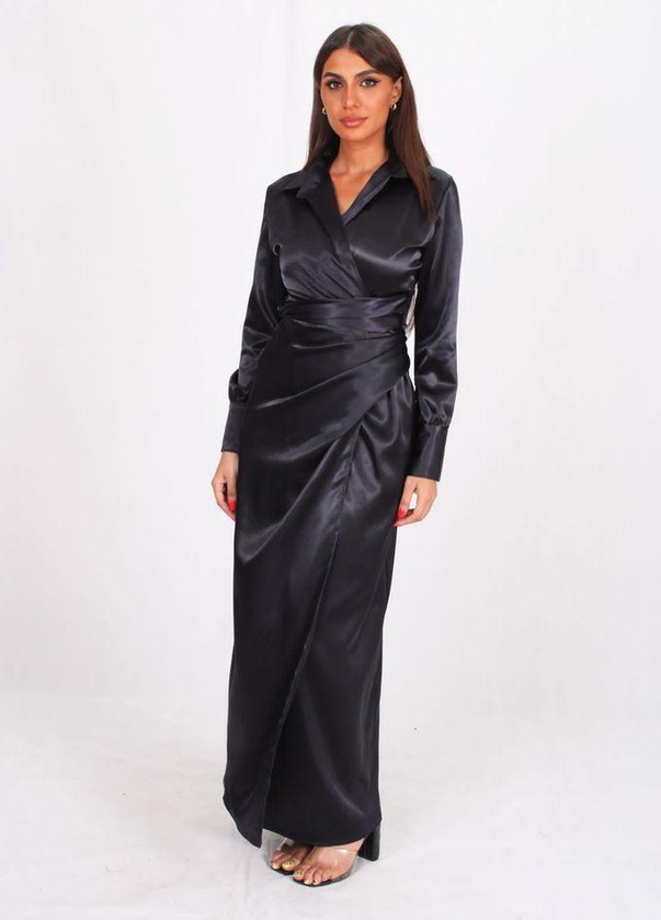 Ricci Black Long Satin Dress For Woman