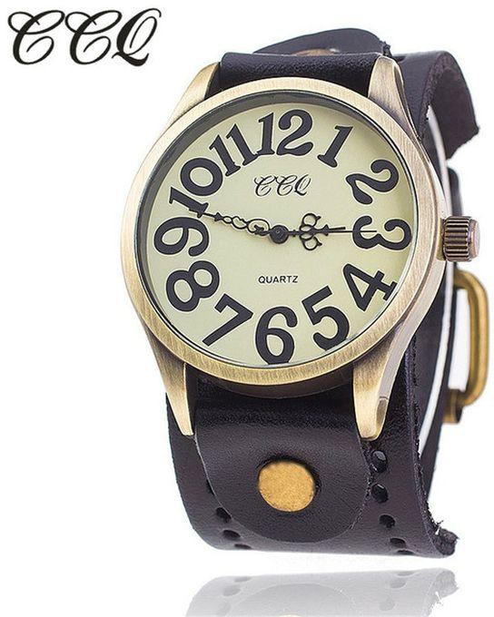 Ccq Mens Vintage Leather Number Watch Casual Watch