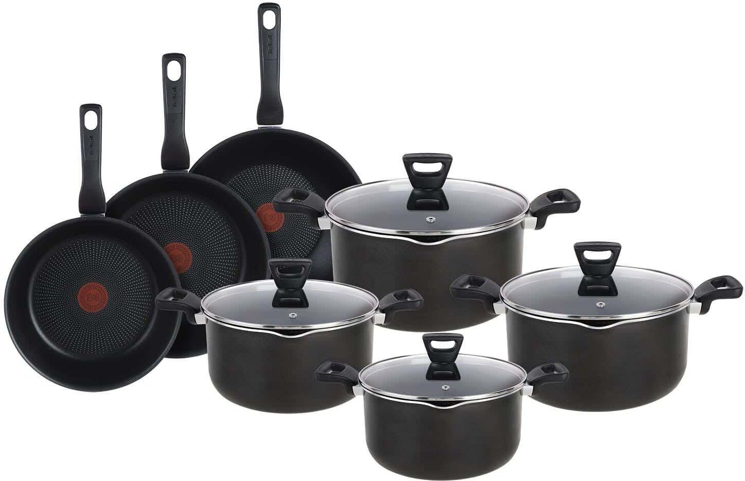 Get Tefal Cookware Set with lid, 11 Pieces - Dark Brown with best offers | Raneen.com