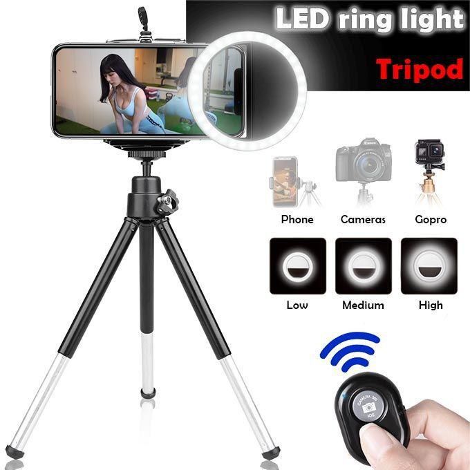 Tripod Bluetooth Remote Mini Tripod Selfie Stick Tripode Camera Portable+ LED Ring Lights