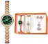 Premium Crystal Womens Watches Gifts Set with Diamond Decorated Bracelet Necklace Ring Earrings Luxury Fashion Jewellery Green Jade Quartz Wrist Womens Watch Rose Gold 5Pcs/Set