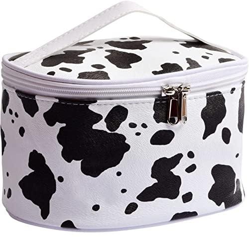 XBLDS Cow Print Makeup Bag, Women Professional Travel Small Makeup Bag Pouch Portable Train Case Organizer, Washable Waterproof
