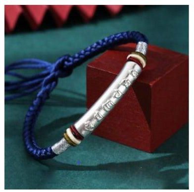 Handmade rope bracelet decorated with silver 999, soft and elegant navy blue bracelet