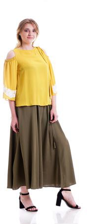 Solid Color Waist Belt Fastening Maxi Skirt - Size: XL (Khaki)