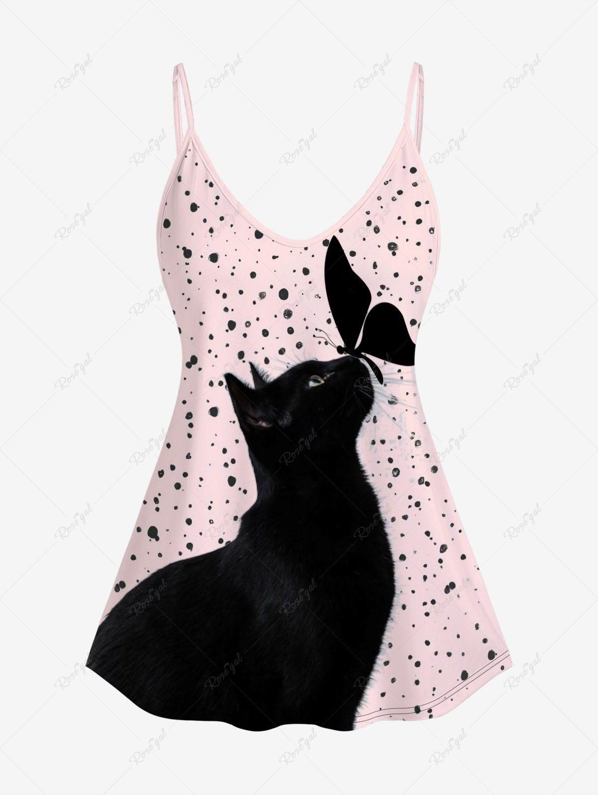 Plus Size Cat Butterfly Printed Tank Top (Adjustable Straps) - 5x | Us 30-32