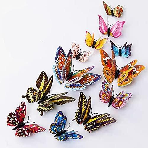 3D Butterfly Wall Decor,12pcs Double Wings Butterfly Decorations, Butterfly Party Decorations,Glow in the Dark Butterfly Decoration For Bedroom Decorations Butterfly Wall Stickers and Butterfly Wall