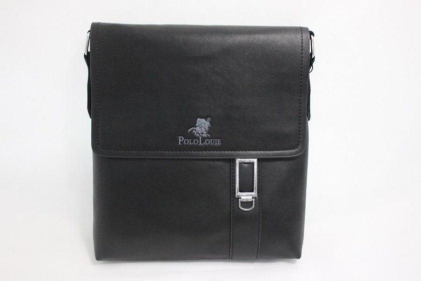 Polo Louie Men Leather Square Messenger Bag (Black)