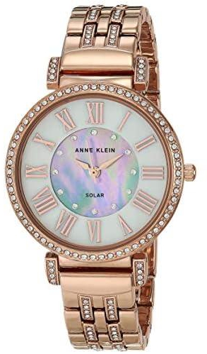 Anne Klein Women Solar Powered Swarovski Crystal Accented Bracelet Watch Ak/3632Mprg, Rose Gold, Ak/3632Mprg