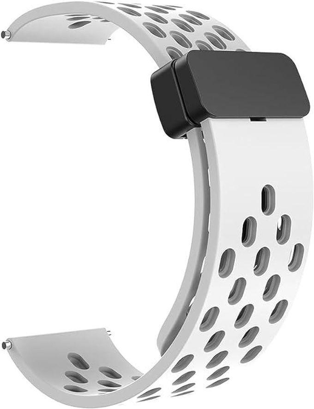 22mm Silicone Magnetic Buckle Watch Band Compatible with Samsung Galaxy Watch 3 45mm / Gear S3 / Huawei GT3 46mm / GT2E / Pro / GT3 GT2 46mm / Magic 2 46mm / Amazfit / GTR3 (White)
