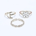 Set Of 3 Pieces Of Gold Ring For Women - 04 - Crescent Moon And Rose