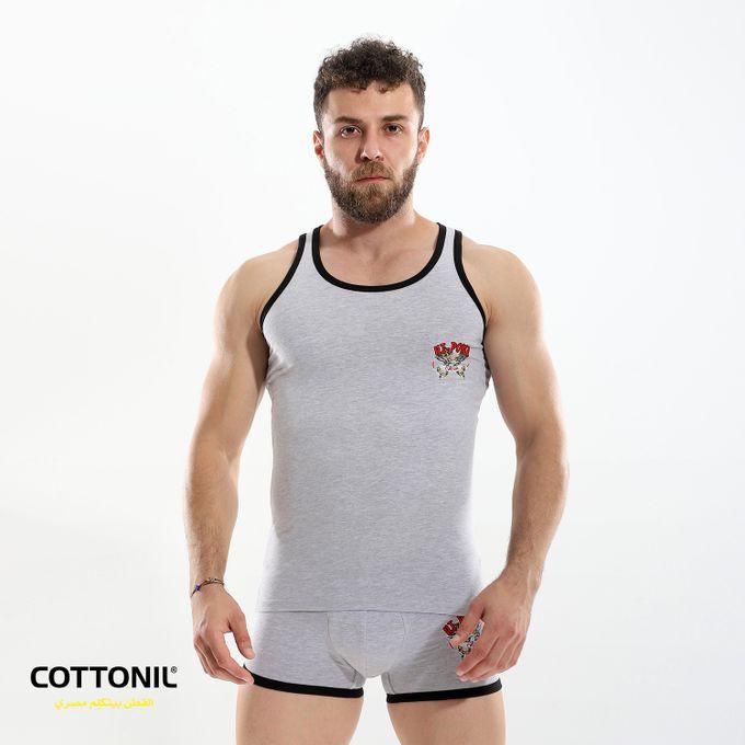 Cottonil Relax Cool Printing Boxer & Undershirt Set - Dark Grey