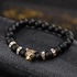 natural matte black volcanic lava stone prayer panthera leopard lion head diamond crystal bracelet