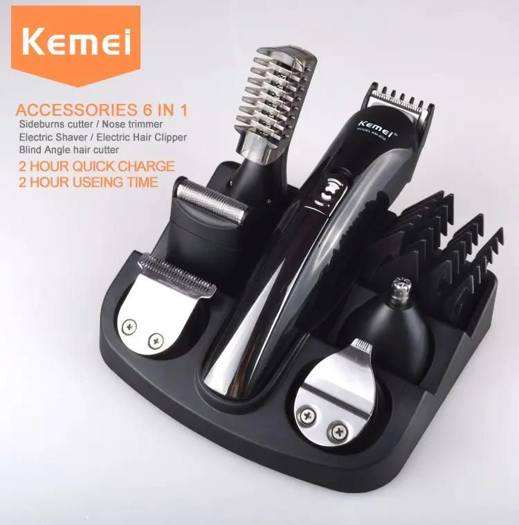 Kemei 6 in 1 Rechargeable Hair Trimmer Titanium Hair Clipper Electric Shaver Beard Trimmer Men