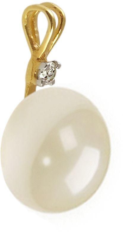 VP Jewels 18K Solid Gold 0.02Ct Genuine Diamond and 10mm Pearl Pendant