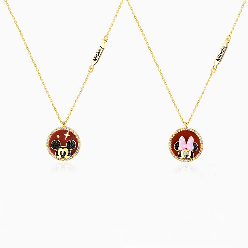Seoulsenztury Disney Collection Mickey &amp; Minnie Couple Necklace Set (Gold/Red)