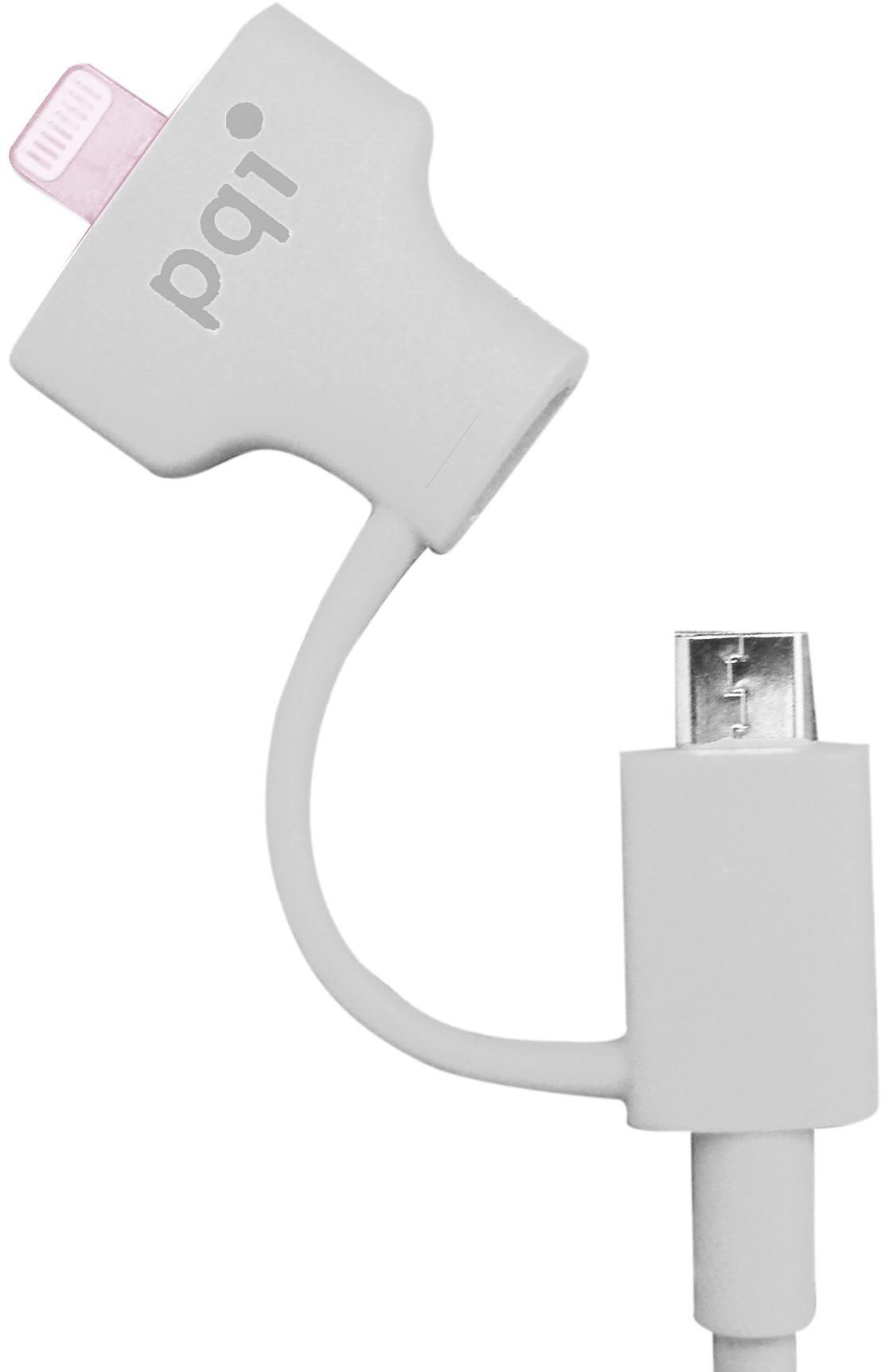 PQI Du-Plug 90, 2-in-1, Lightning + Micro USB to USB, Sync and Charge, White, Adapter, 90.00 cm ( 2.95 ft )