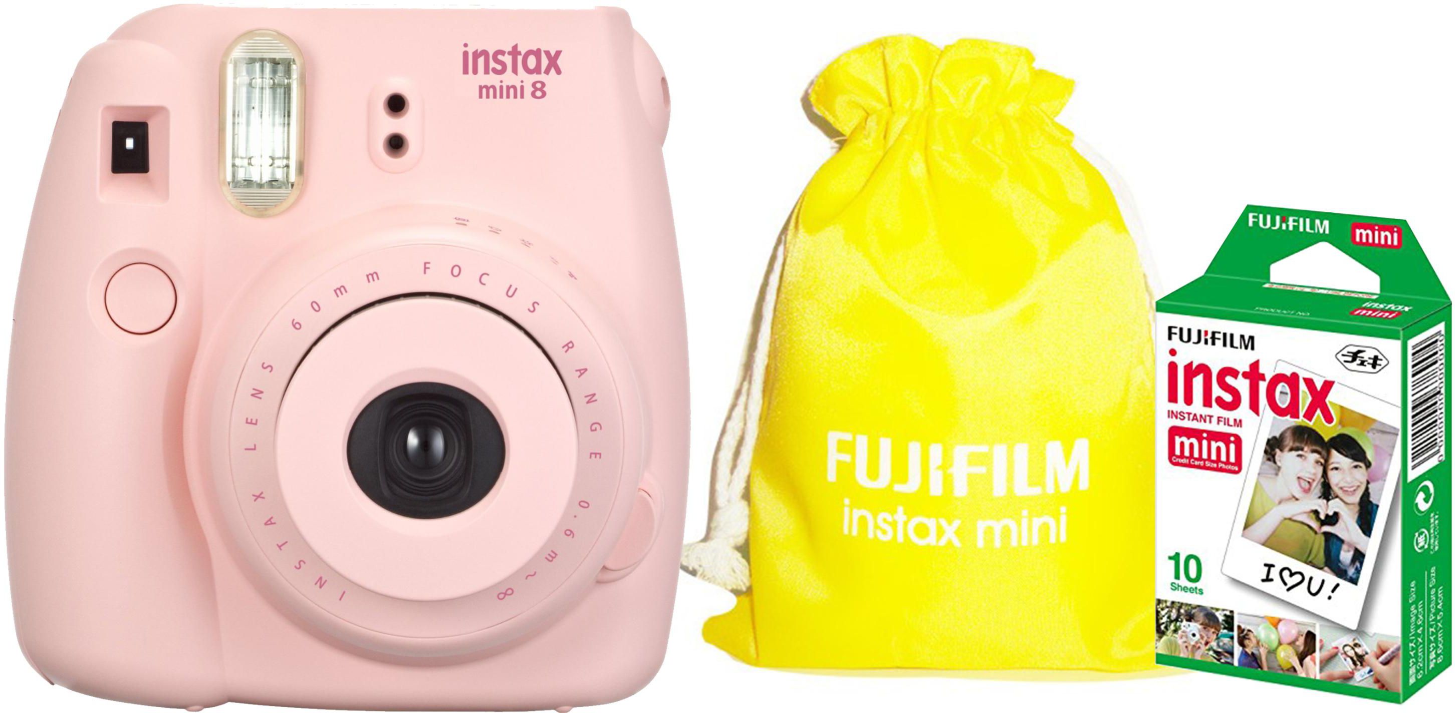 Fujifilm Instax Mini 8 Instant Film Camera Pink with Yellow Pouch and 10 Film Sheet