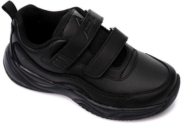 Activ Double Velcro Leather Kids Sneakers - Black