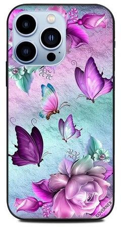 Protective Case Cover for Apple iPhone 13 Pro Pink Purple Flowers and Butterflies