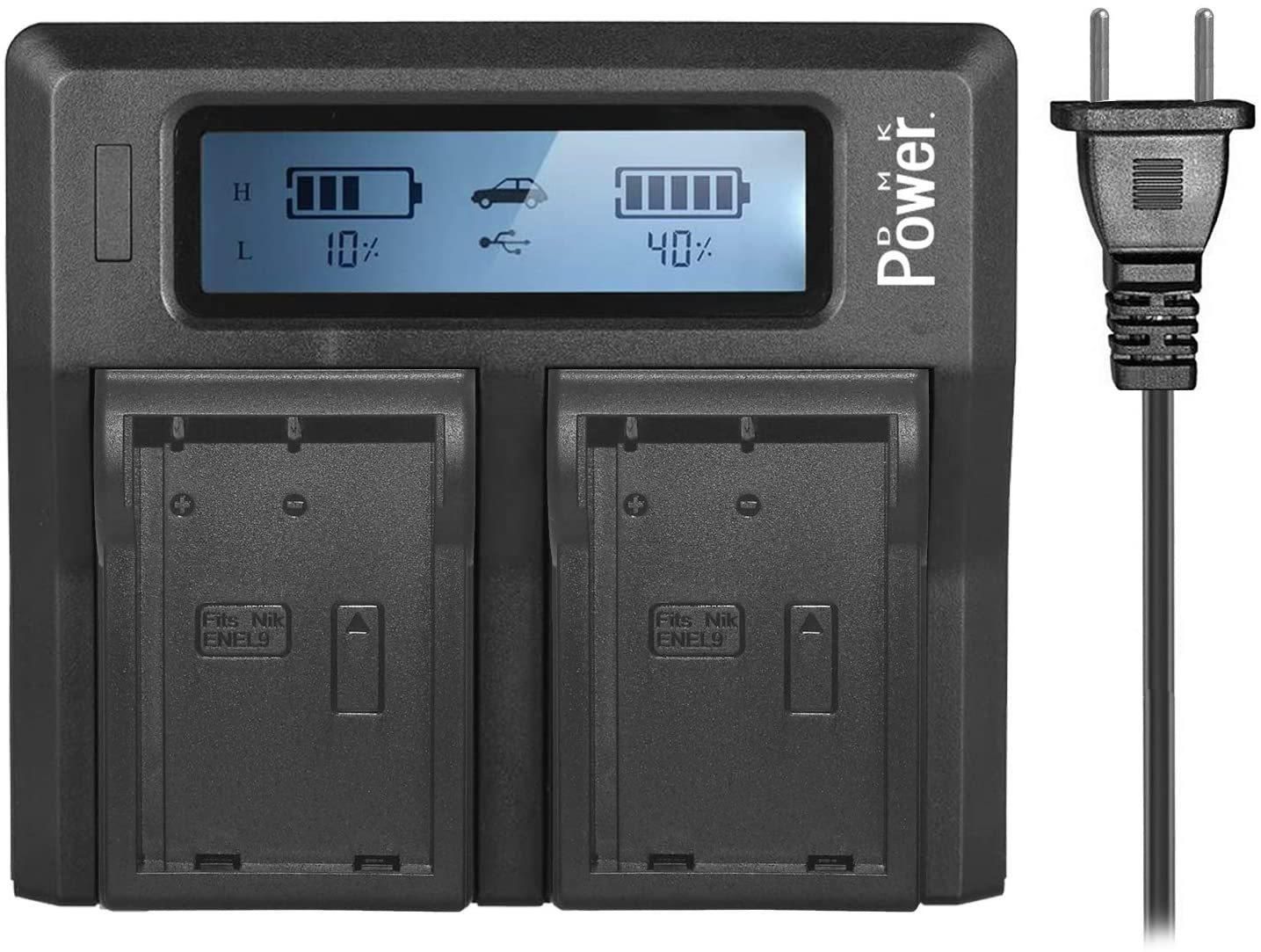 DMK Power EN-EL9, EN-EL9A DC-01 LCD Dual Digital Battery Charger for Nikon D5000, D3000, D60, D40X, D40 Digital SLR Camera