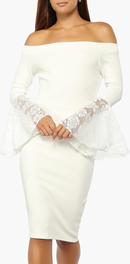 Off-White Lace Sleeve Bodycon Midi Dress
