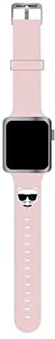 CG Mobile Karl Lagerfeld Strap Silicone Choupette Head Logo For Apple Watch 42/44MM Pink, KLAWLSLCP