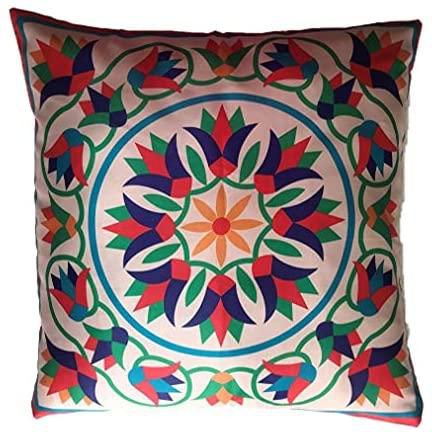 Arabic Oriental Pattern Design Eid Ramadan Pillow Case Cushion Cover Party Favor - Ramadan Kareem with Lotus Flowers Blue and Green