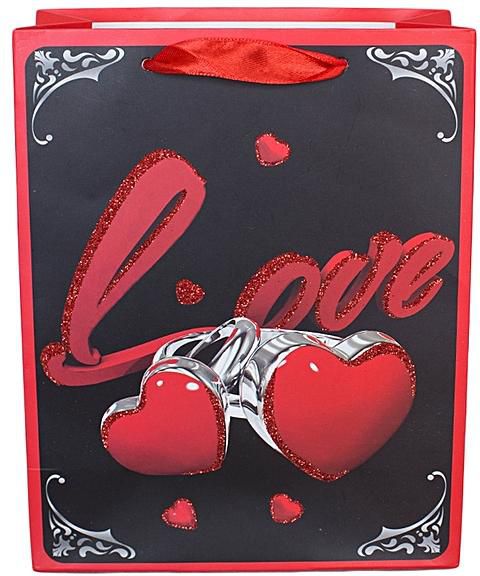 Generic Black And Red Paper Board Love Print Gift Bag