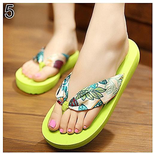 Sanwood Women Summer Fashion Sandals Beach Flip Flops Print Bohemian Soft Slippers - Green