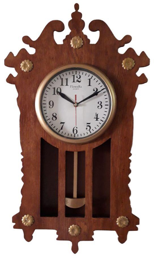 ساعة بندول خشبية موديل B5 مقاس 40 × 70 × 6 سم قطر الساعة 23 سم ماكينة تايوانى