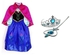 3 Pieces Elsa Anna Multicolor Dress Frozen Costume With Blue Crown And Wand 9-10 Years