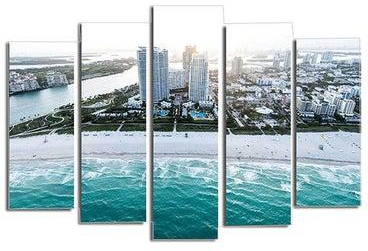 5-Piece Decorative City Themed Wall Painting Set With Frame Blue/White 105x70cm