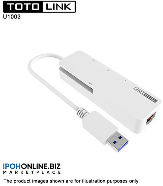 TOTOLINK U1003 3-Port USB 3.0 Hub With RJ45 Gigabit Ethernet Adapter