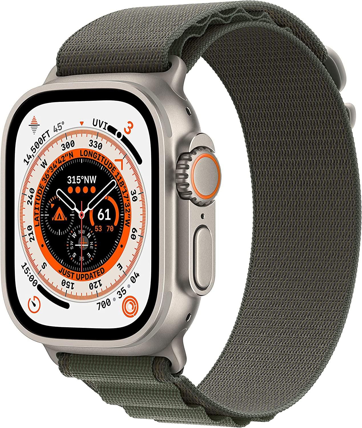 New Apple Watch Ultra GPS + Cellular, 49mm Titanium Case with Green Alpine Loop – Medium